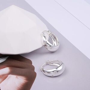 New Sterling Silver Plated Cubic Zirconia Hinged Hoop Earrings Hoop Earrings